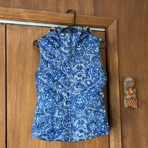 Patagonia Down Vest with Hood. Royal Blue and Gray. Size Small